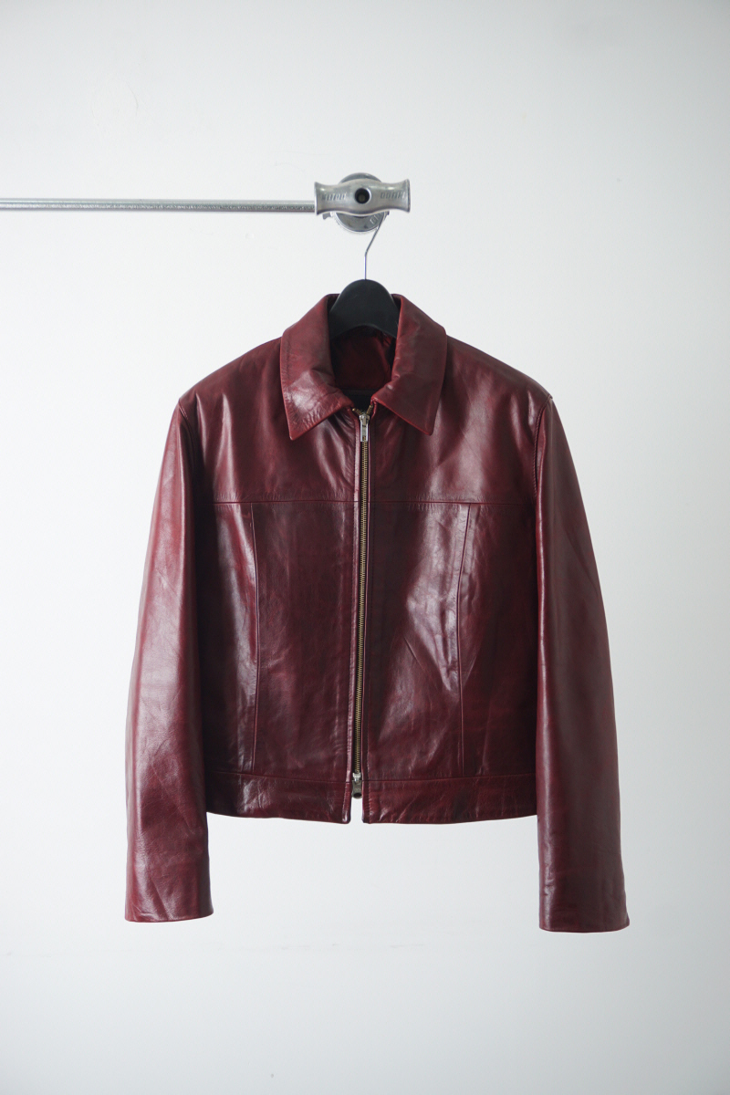 vintage OAKWOOD two-way zipper burgundy cow leather jacket