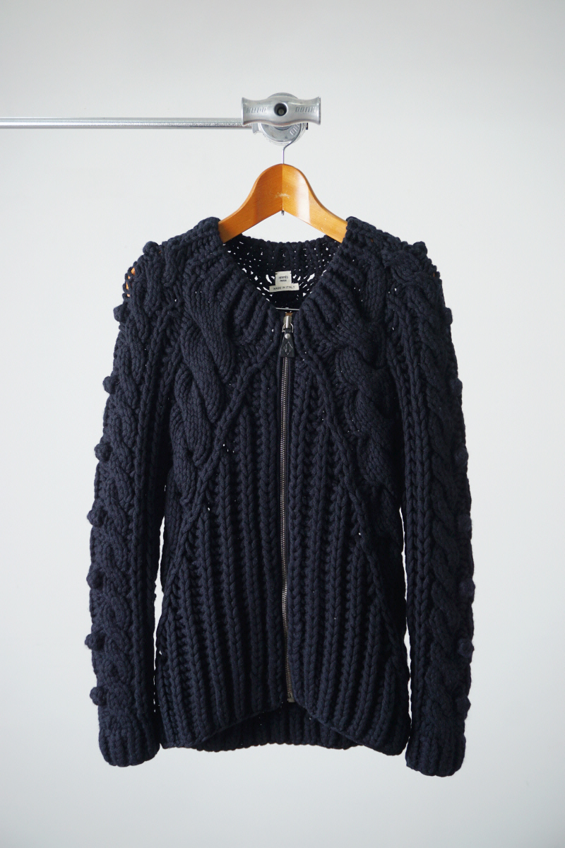HERMES cashmere chunky cable knit zip front jacket (Made in Italy)