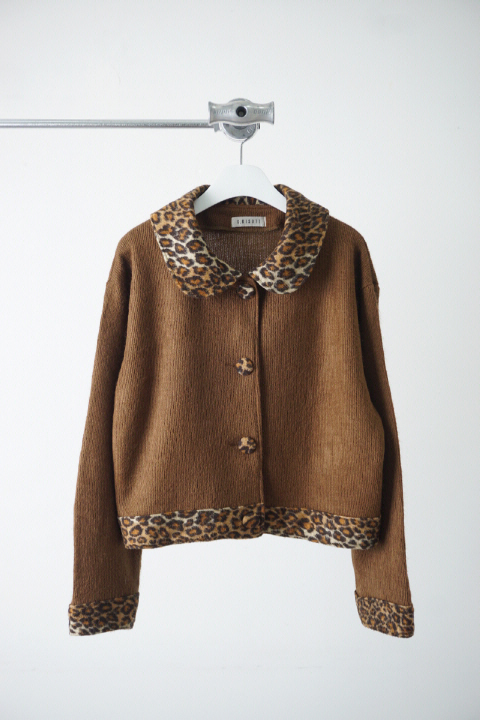 K.KISOTT leopard trim crop knit  jacket (made in Japan)