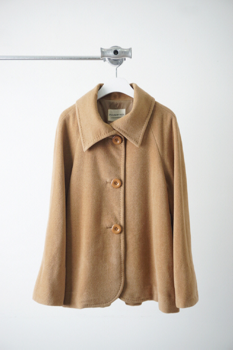 Strawberry-Fields angora cashmere silk wool wide neck collar half coat