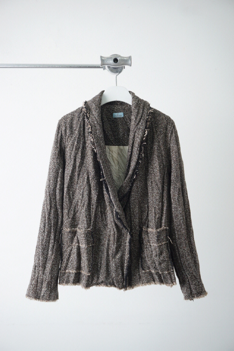 Tribecca rayon wool tweed wrinkle cut-out jacket