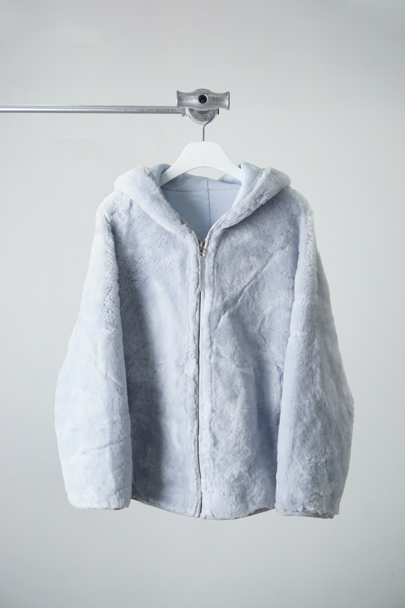 Real Leather(Sheepskin) fur side slit hoodie jacket