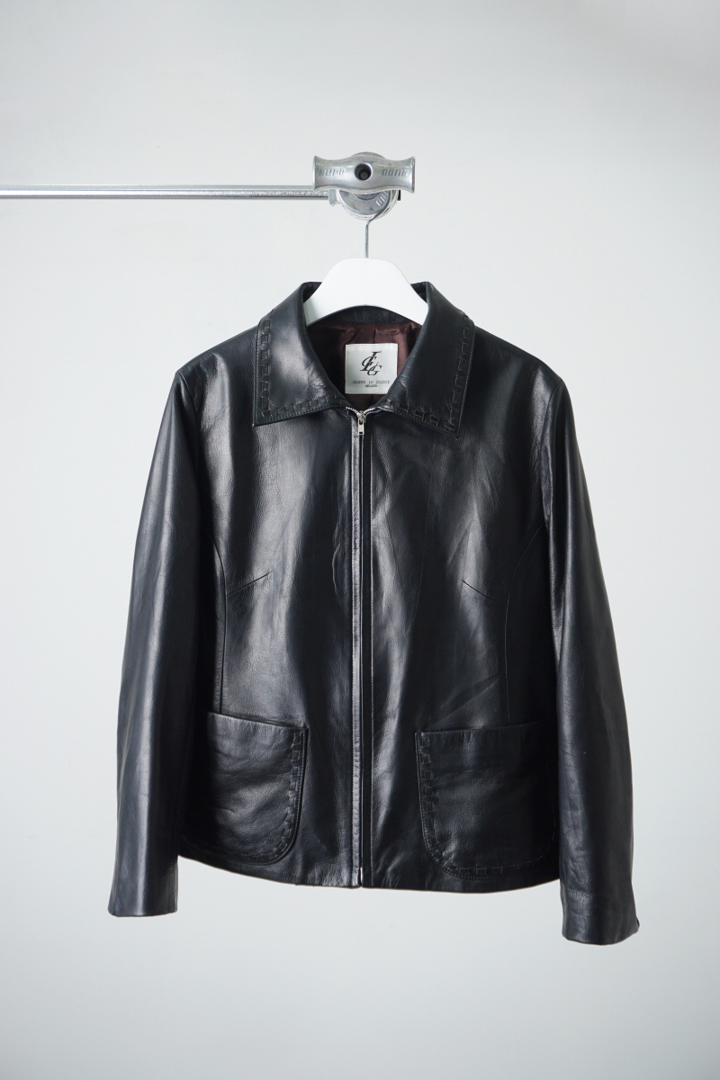 GIANNI LO GIUDICE woven line trim single leather jacket